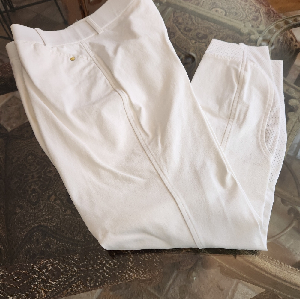 Ariat White Full Seat Equestrian Riding Pants Breeches Size 32L Zipper in Front
